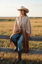 Load image into Gallery viewer, Cantelope/Rust Knit Wrap Shawl with Attached Belt